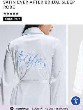 Savage X Fenty White Satin Robe with Blue 'Mrs' Embroidery